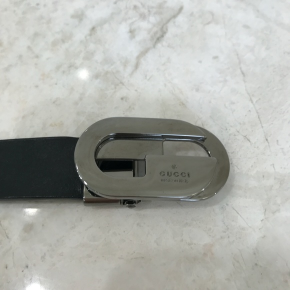 GUCCI Black Belt with Chrome Buckle Thin 1\